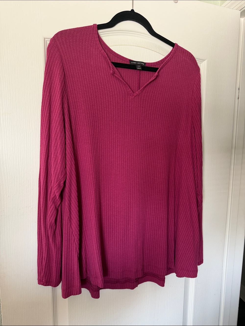 Lane Bryant | Fuschia Ribbed V-Neck Long Sleeve Sweater